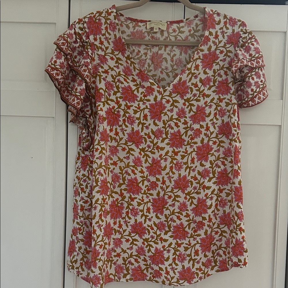 Cynthia Rowley Pink and Green Floral Blouse
